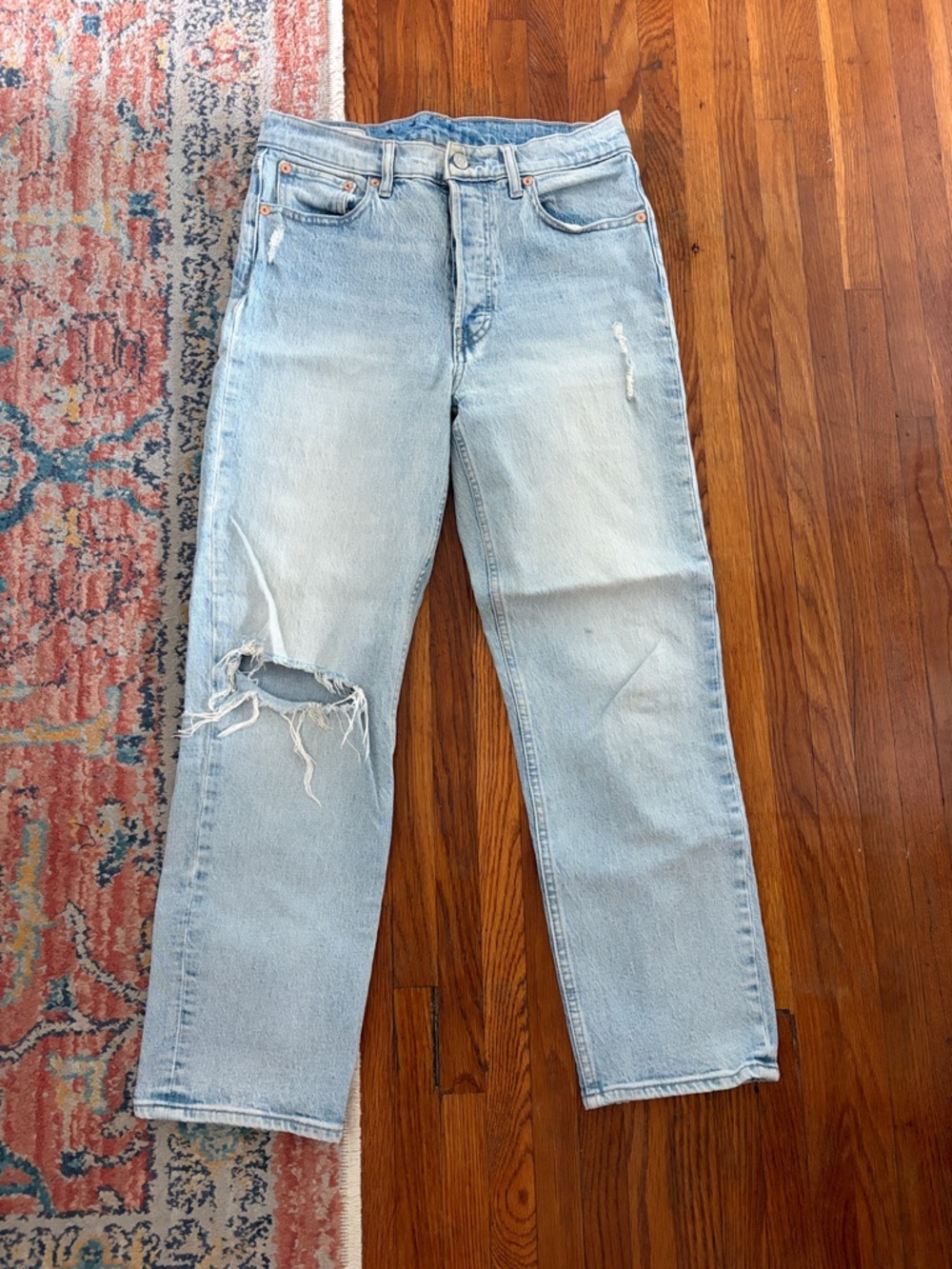 GAP Light Blue Relaxed Fit Distressed Jeans